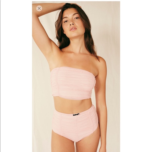 BRAND NEW FREE PEOPLE Mesh High Waist Panty Sheer Ruched Overlay Baby Pink Sm - Picture 5 of 7